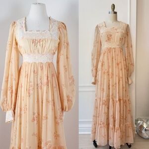 Gunne Sax by Jessica McClintock maxi dress layered tiered long sleeve bishop